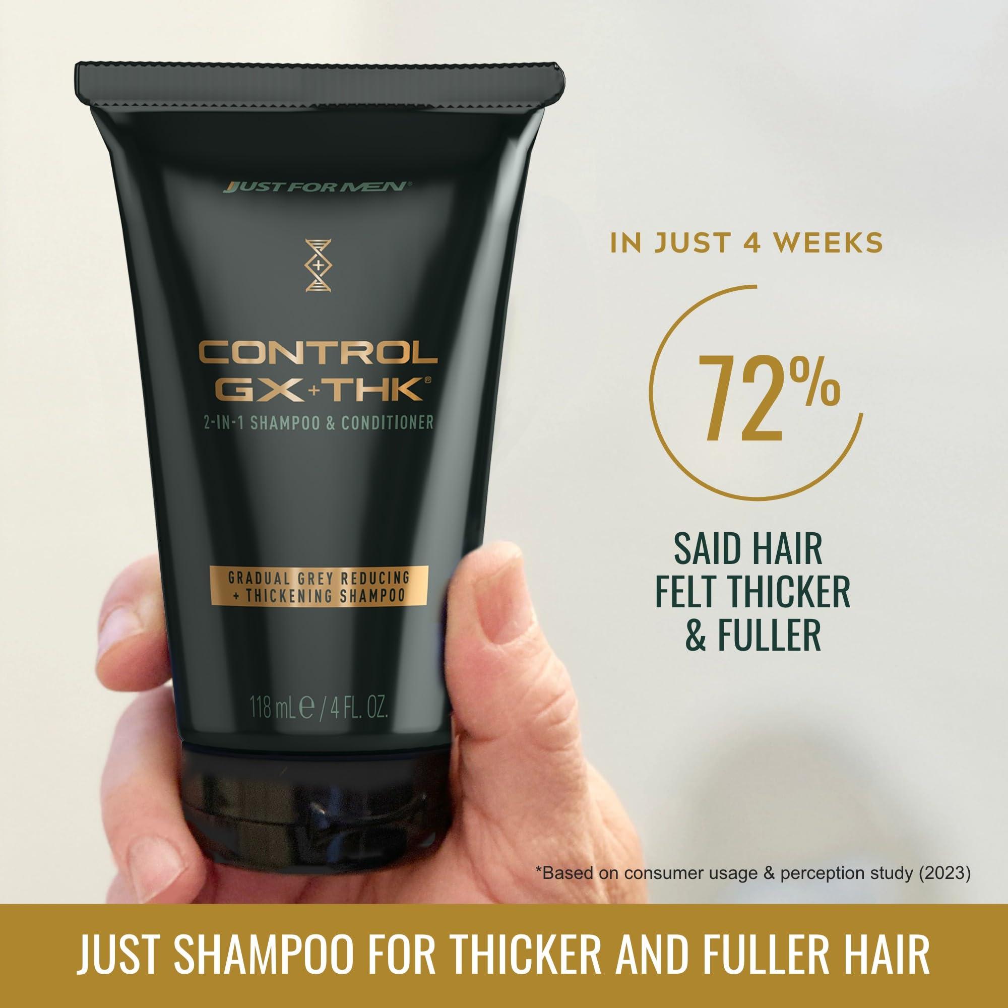 Just for Men Just for Men Control GX + THK Thickening Shampoo and Conditioner with Grey Reduction, Shampoo for Thinning Hair with Alpha Keratin, Thickens Hair Up to 20%, Works with Every Hair Texture, 4 oz