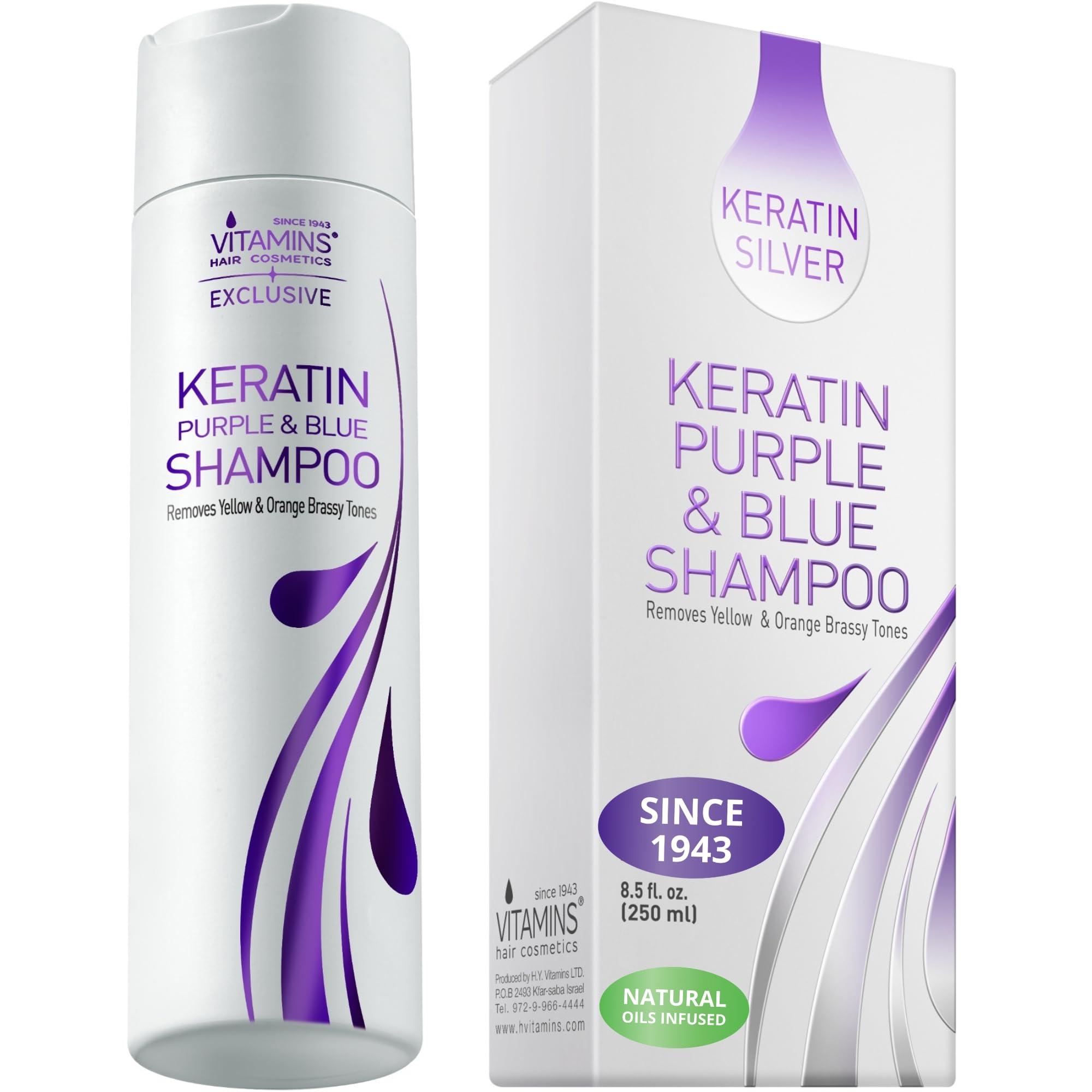 VITAMINS hair cosmetics Vitamins Keratin Purple Toning Shampoo - Violet Blue Brassiness Toner for Bleached ICY Blonde Platinum Silver White Grey Ash Gray or Colored Dry Damaged Brassy Hair