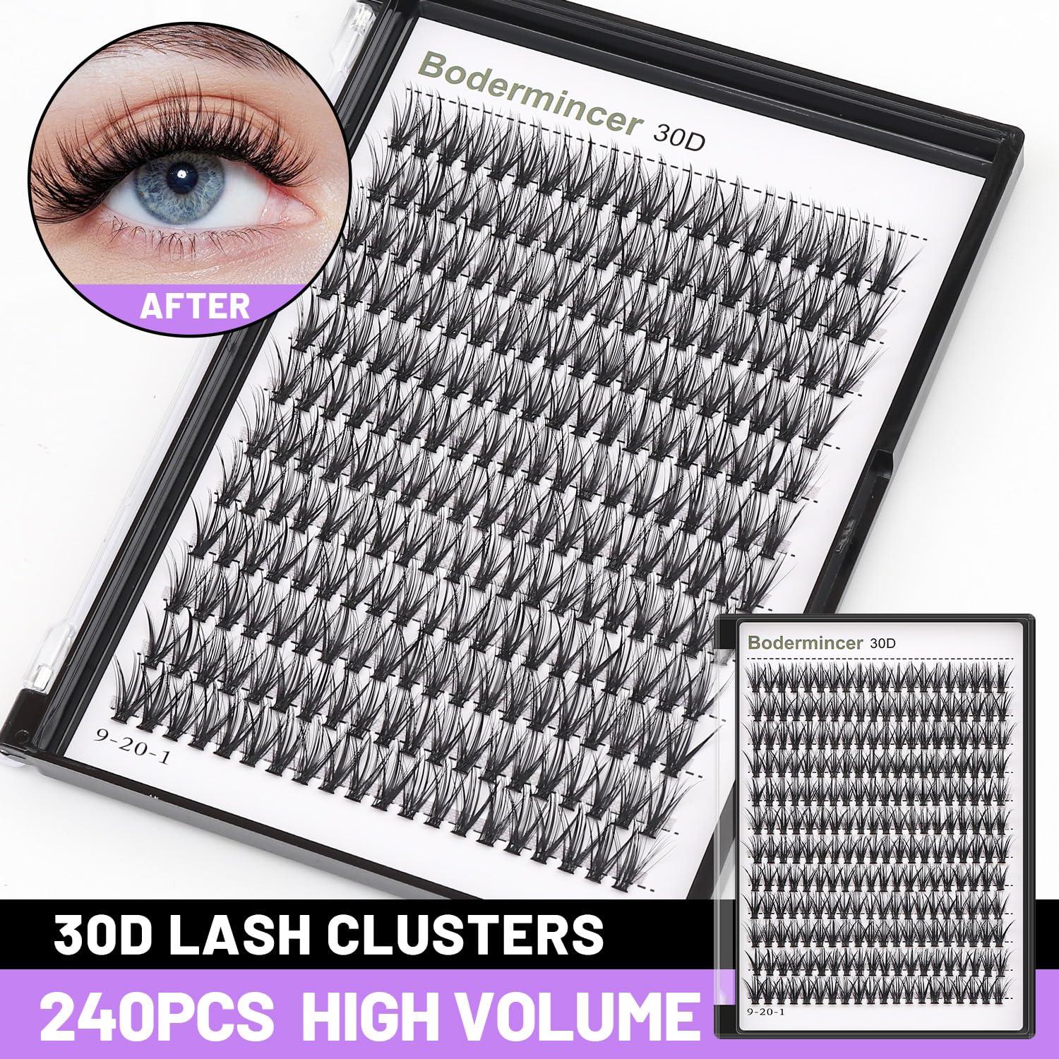 Bodermincer Bodermincer 10D/20D/30D/40D/50D Cluster to Choose Large Tray 240pcs D Curl Individual Cluster Eyelashes False Eyelashes Extension Individual Eyelash Bunche Lash Cluster DIY at Home (30D-15mm)