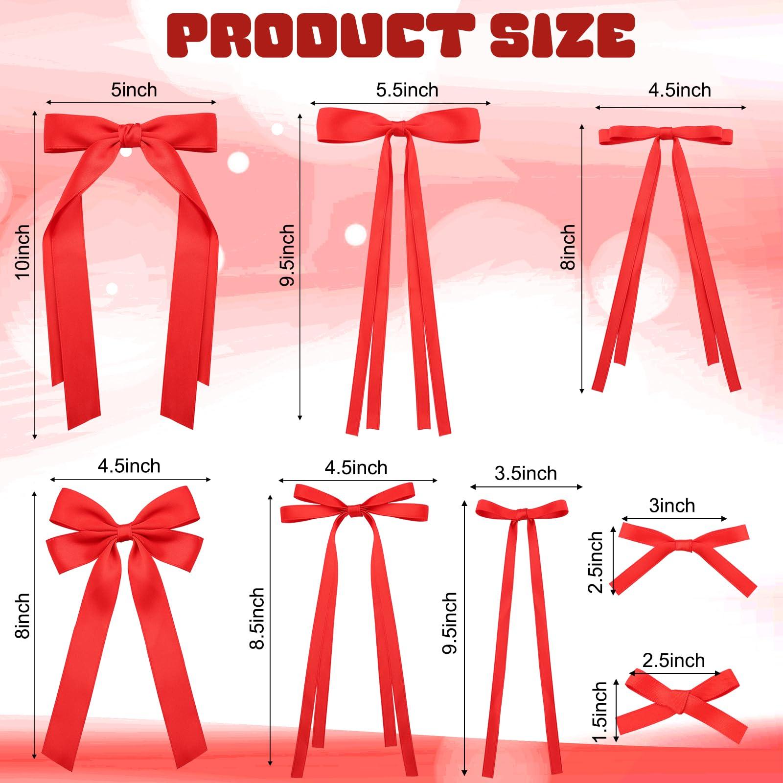 TOKUFAGU 20PCS Red Hair Bows for Women, Hair Ribbons for Girls Hair, 12PCS Long Tassel Bowknot Ponytail Holder and 8PCS Short Tail Hair Clips, Solid Silky Hair Barrettes Satin Hair Accessories
