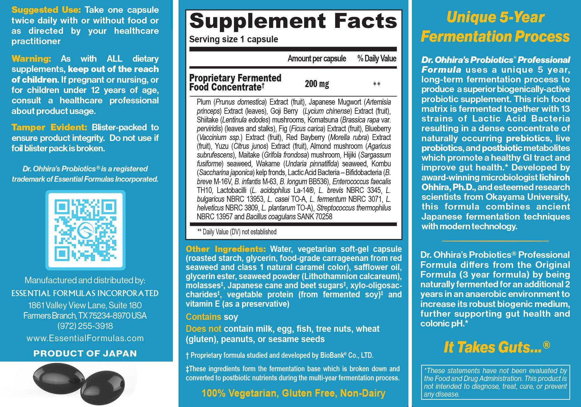 Essential Formulas Dr. Ohhira\'s Professional Probiotics Formula 60 Capsules with Beauty Bar Soap Travel Size, 20 Grams - No Refrigeration Supplement - Vegetarian, Non-Dairy, Gluten Free