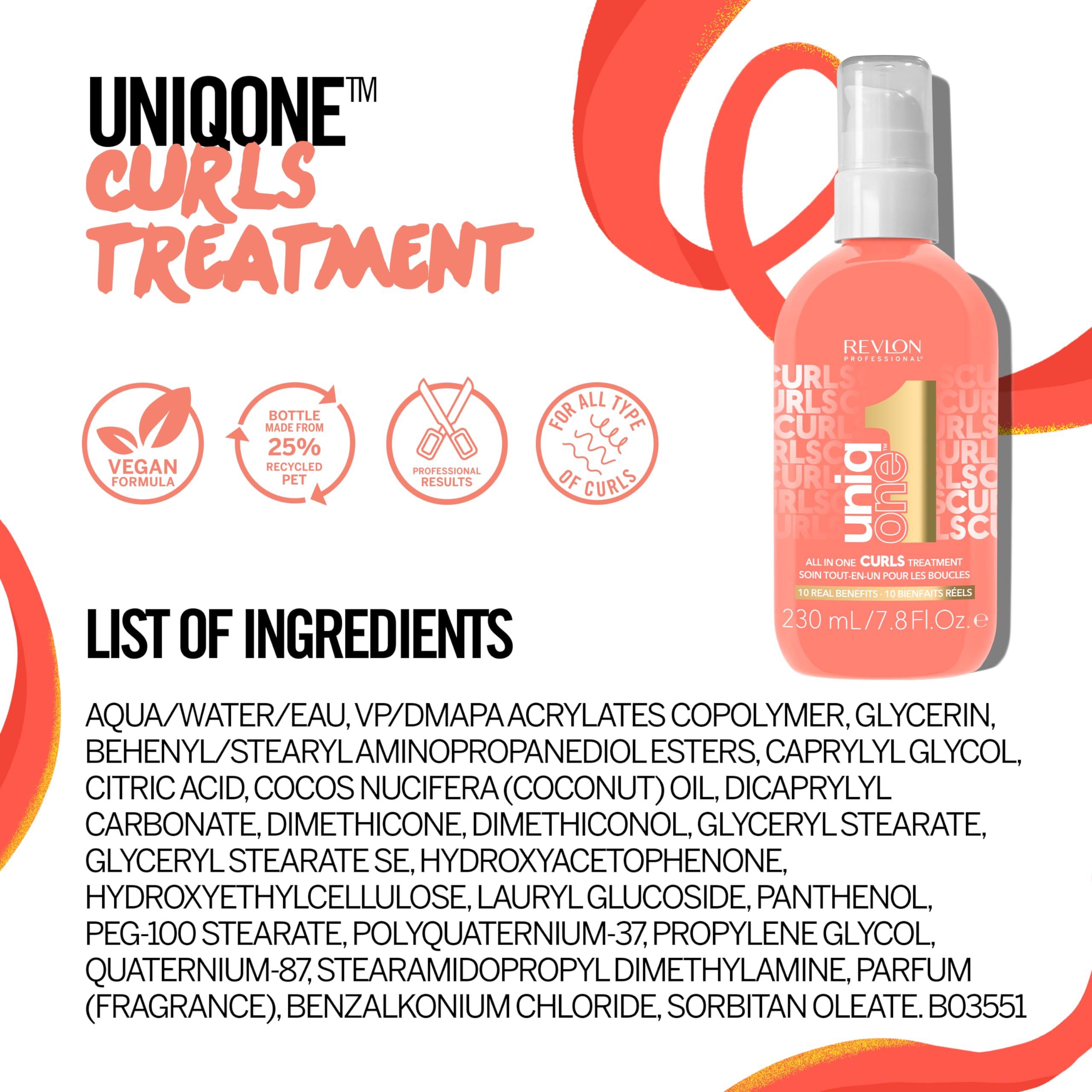 REVLON PROFESSIONAL Revlon Professional UniqOne Curly Hair Leave-in Treatment  Multi-benefit hair treatment for curly hair, wavy and coily hair, 7.8 Fl Oz (Pack of 1)