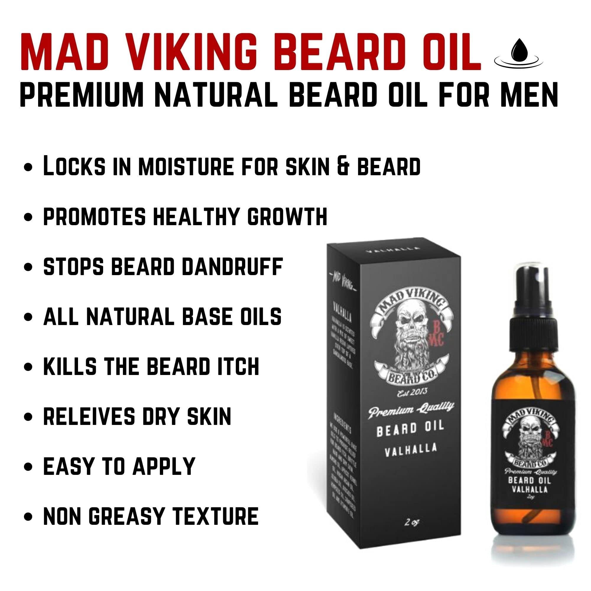 Mad Viking Beard Company Mad Viking Beard Co. Premium Natural Beard Oil for Men - Softener, Conditioner & Skin Moisturizer for Thicker, Itch-Free Beards - Made in the USA (Fjord, 2oz Spray)