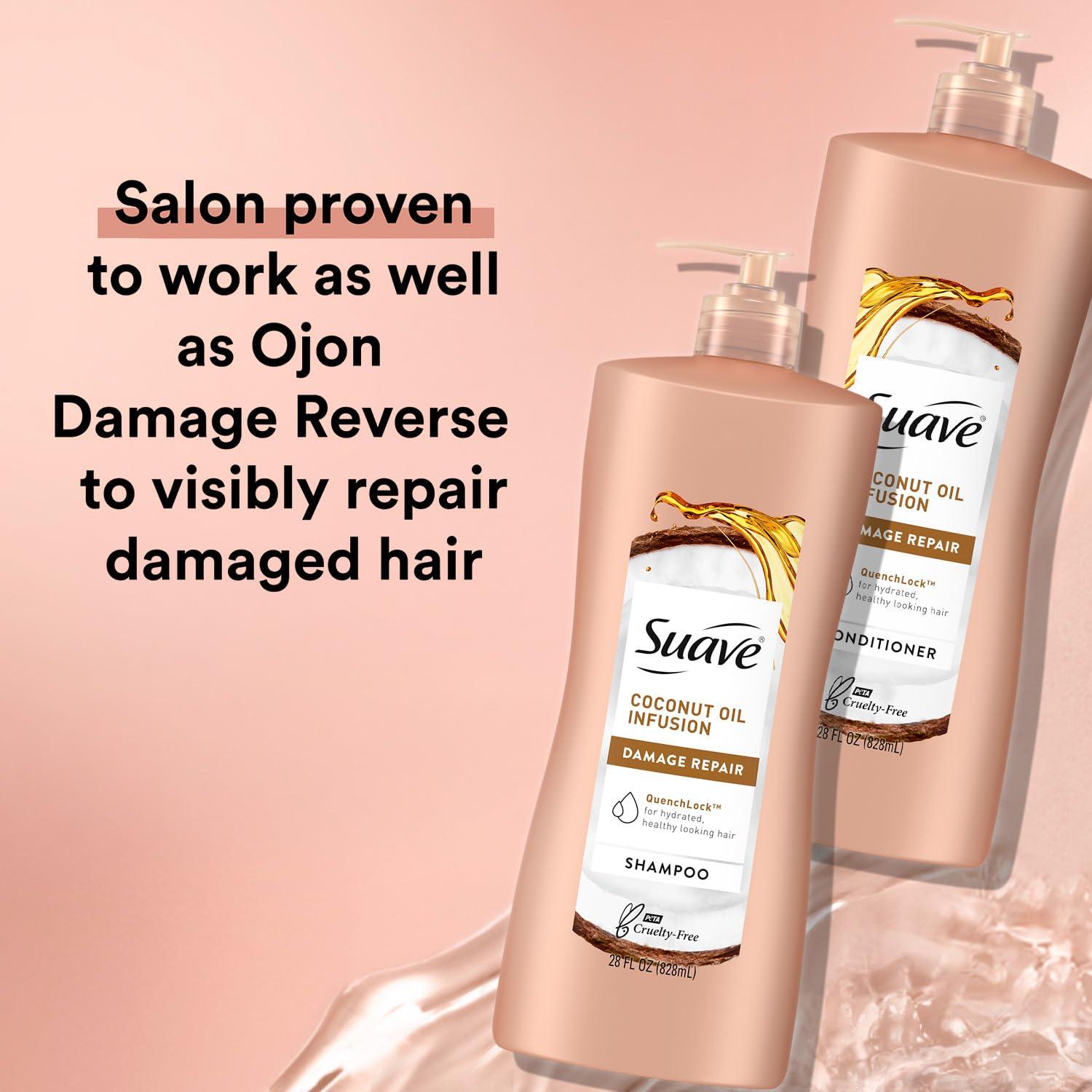 Suave Suave Shampoo and Conditioner Set, Coconut Oil Infusion + Biotin Infusion Hair Repair & Strengthening Hair Care Bundle, 28 Oz Ea (4 Piece Set)