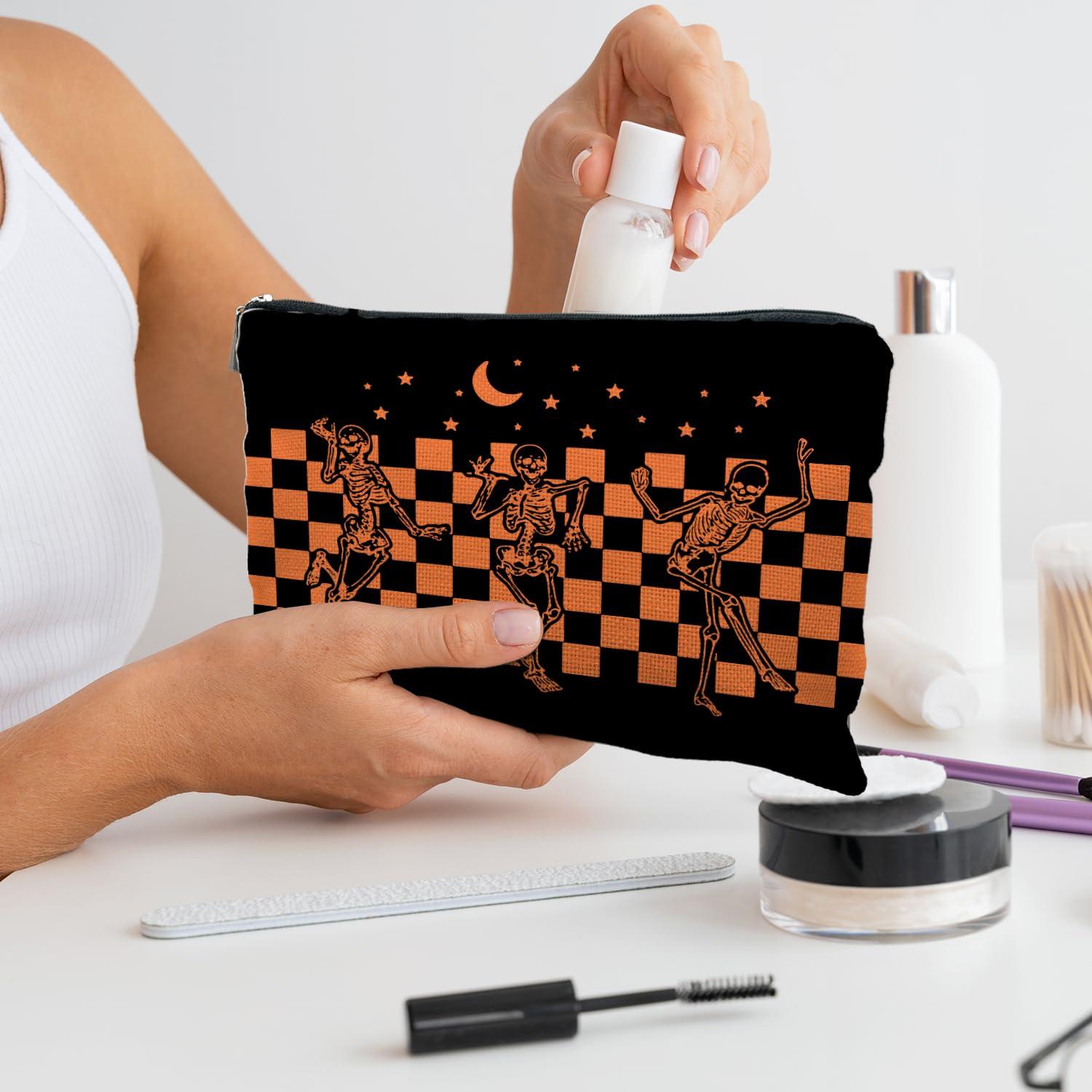 RYYCDOI RYYCDOI Funny Gothic Skeleton Makeup Bag, Halloween Makeup Bag, Halloween Gifts for Women, Witchy Makeup Bag for Women, Dark Academia Makeup Pouch, Cool Makeup Bag, Horror Makeup Bagorange