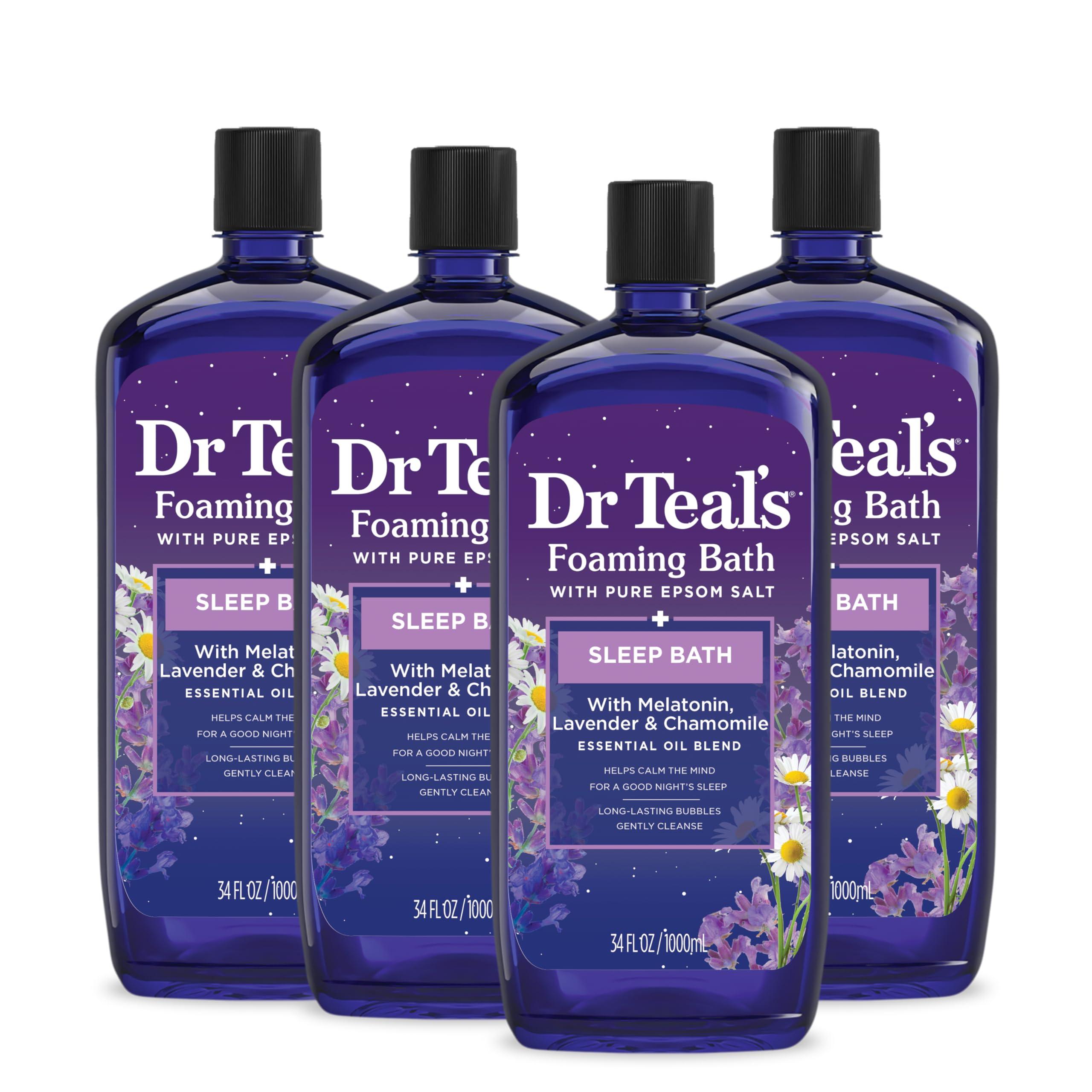 Dr Teal's Dr Teal's Foaming Bath with Pure Epsom Salt, Sleep Blend with Melatonin & Pure Epsom Salt, Soothe & Sleep with Lavender, 3 lb (Pack of 4) (Packaging May Vary)