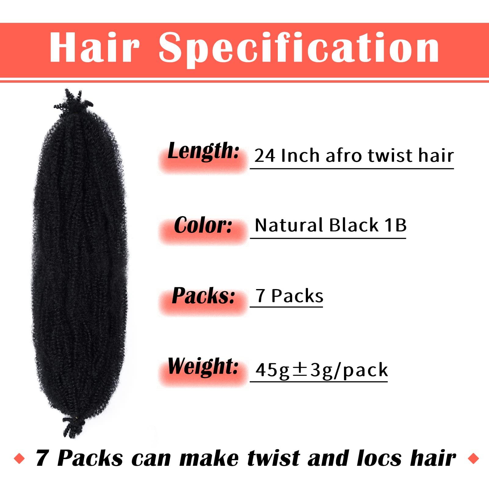 GOWIT Afro Twist Hair 24 Inch 7 Packs Cuban Twist Hair Pre Separated Marley Twist Braiding Hair for Faux Locs Synthetic Springy Afro Kinky Twist Hair Pre Fluffed Spring Twsit Hair Extensions(24\",1B)