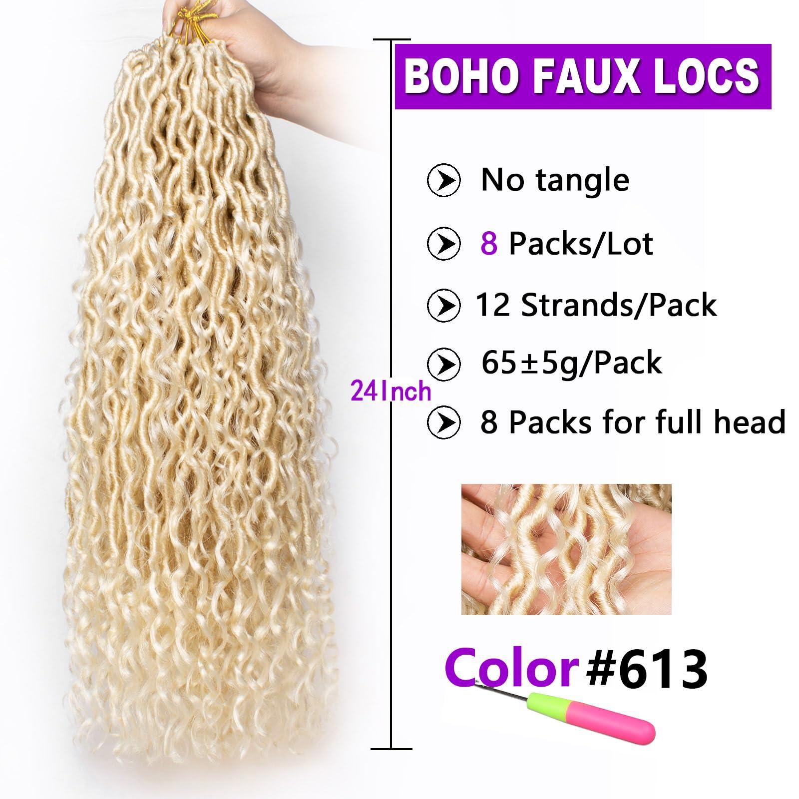 ZRQ ZRQ 8 Packs 613 Goddess Locs Crochet Hair 24 Inch Blonde River Locs Croceht Braids, Pre Looped Long Bohemian Locs Boho Style Hipple Locs With Curly Ends 613#
