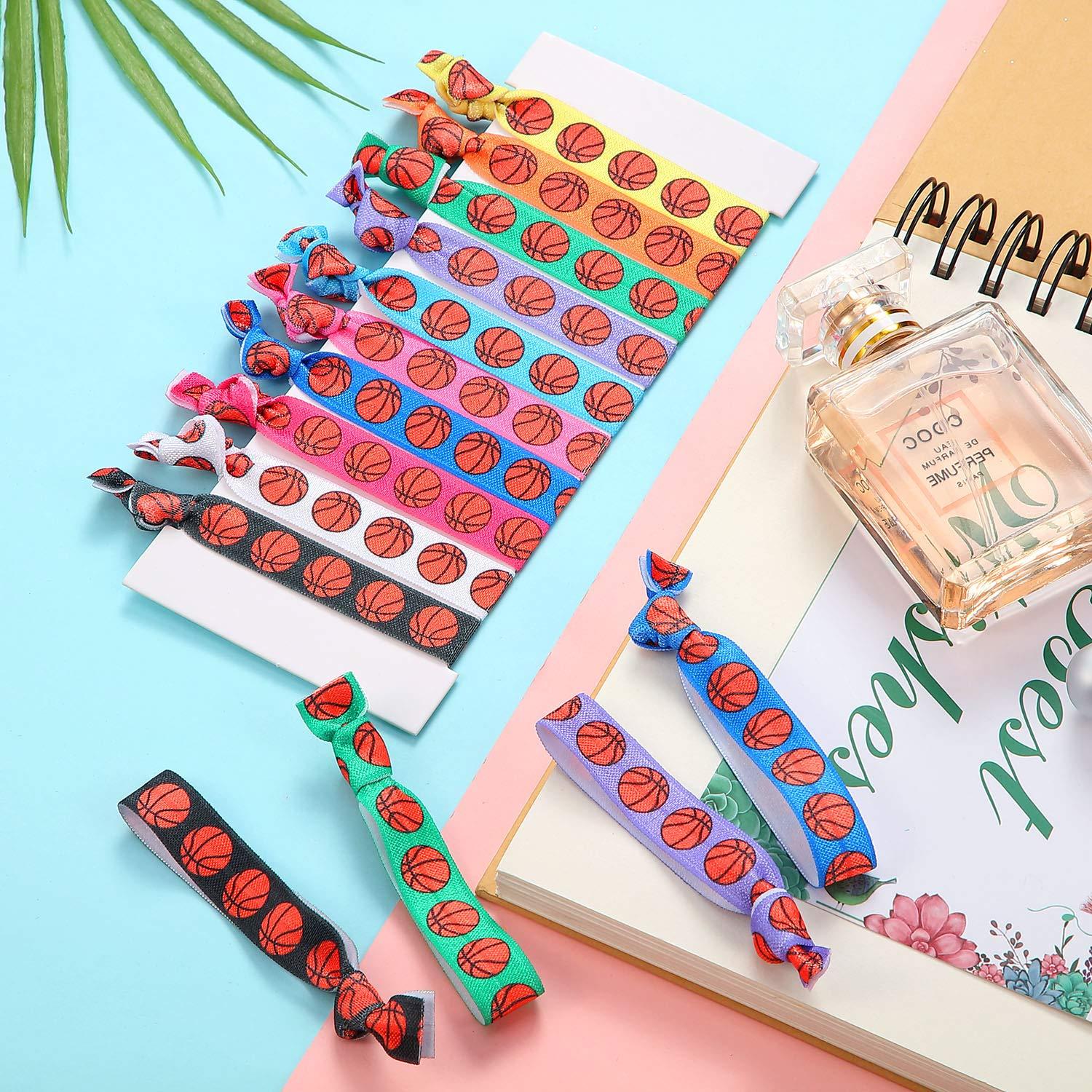 Frienda 20 Pieces Basketball Hair Ties Bulk Basketball Hair Accessories Elastic Hair Bands No Crease Sports Hair Ribbons Scrunchies Ponytail Gifts for Girls Women Players Coaches Teammates