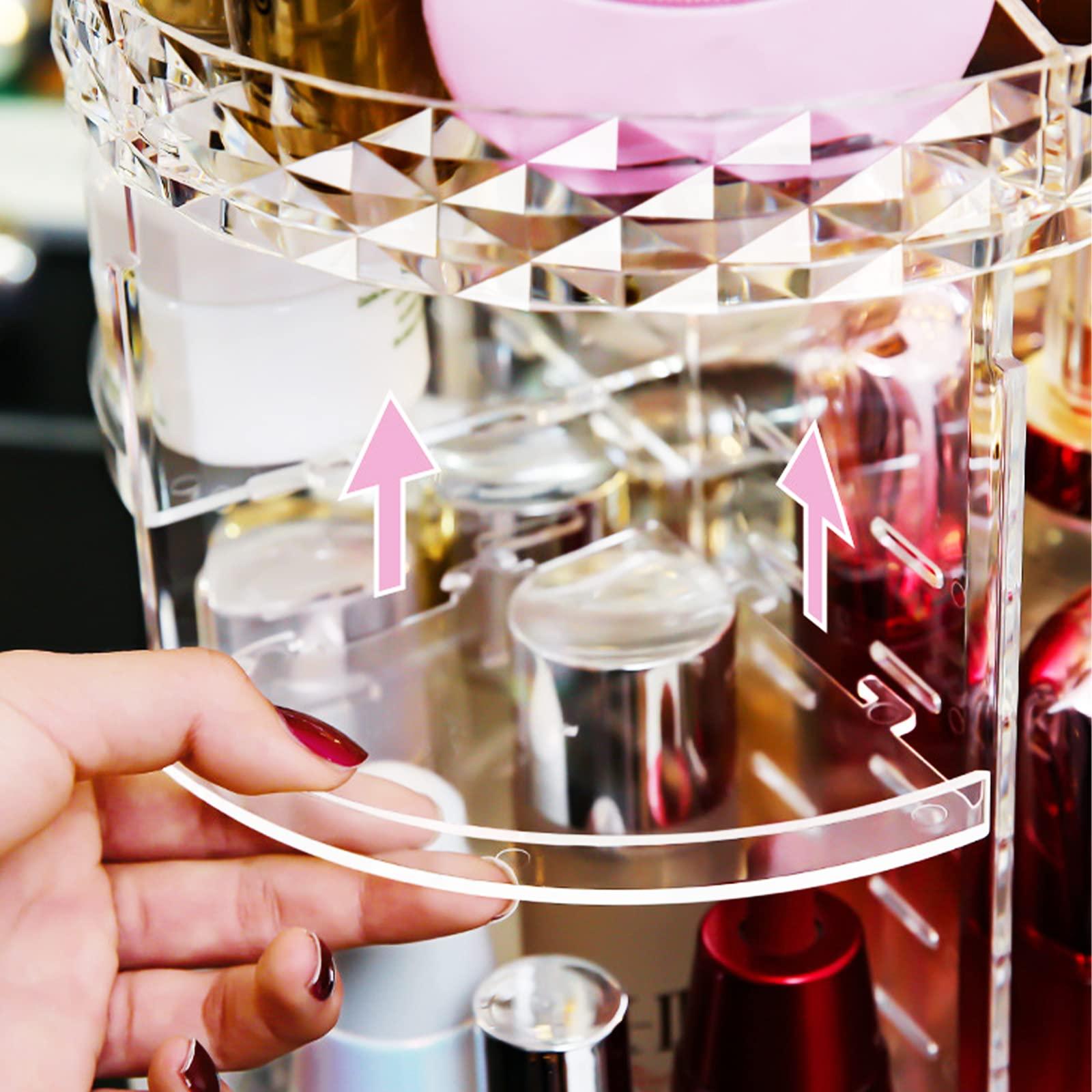 Fizocosisto Rotating Makeup Organizer 360 Degree Makeup Holder Large Capacity Adjustable Cosmetic Storage Stand Space Saving Makeup Display Box for Makeup Lipsticks Dresser Bedroom Bathroom US