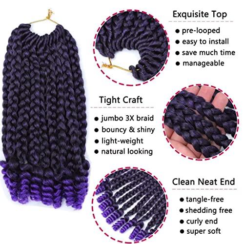 Alimiriam Purple Crochet Box Braids Curly Ends 10 inch 6 Packs Short Bob Box Braid Crochet Hair with Curly End Jumbo Crochet Braids Hair for KidsBlack Women(T1B/Purple#, 10\" 6 Packs)