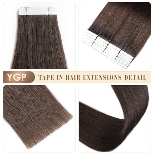 YGP YGP Brown Tape in Hair Extensions Human Hair 22 Inch 50g 20 pcs Dark Brown Tape in Extensions Seamless Skin Weft Invisible Tape Hair Extensions