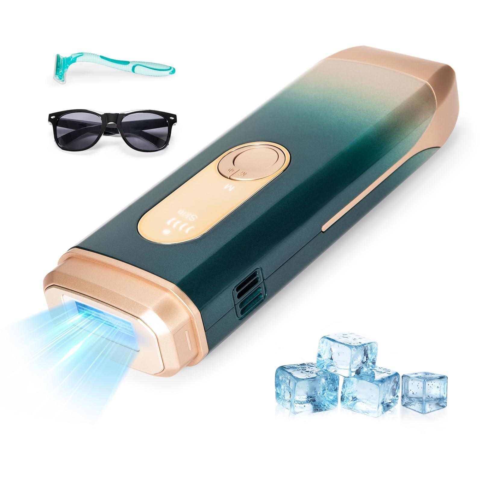 Sextupole IPL Laser Hair Removal for Woman and Men,Sextupole Hair Removal Device with Ice Cooling Care Function, Visible Results in 2 Weeks, Laser Hair Removal Care Painless Safe Gentle at Home Full Body,Green