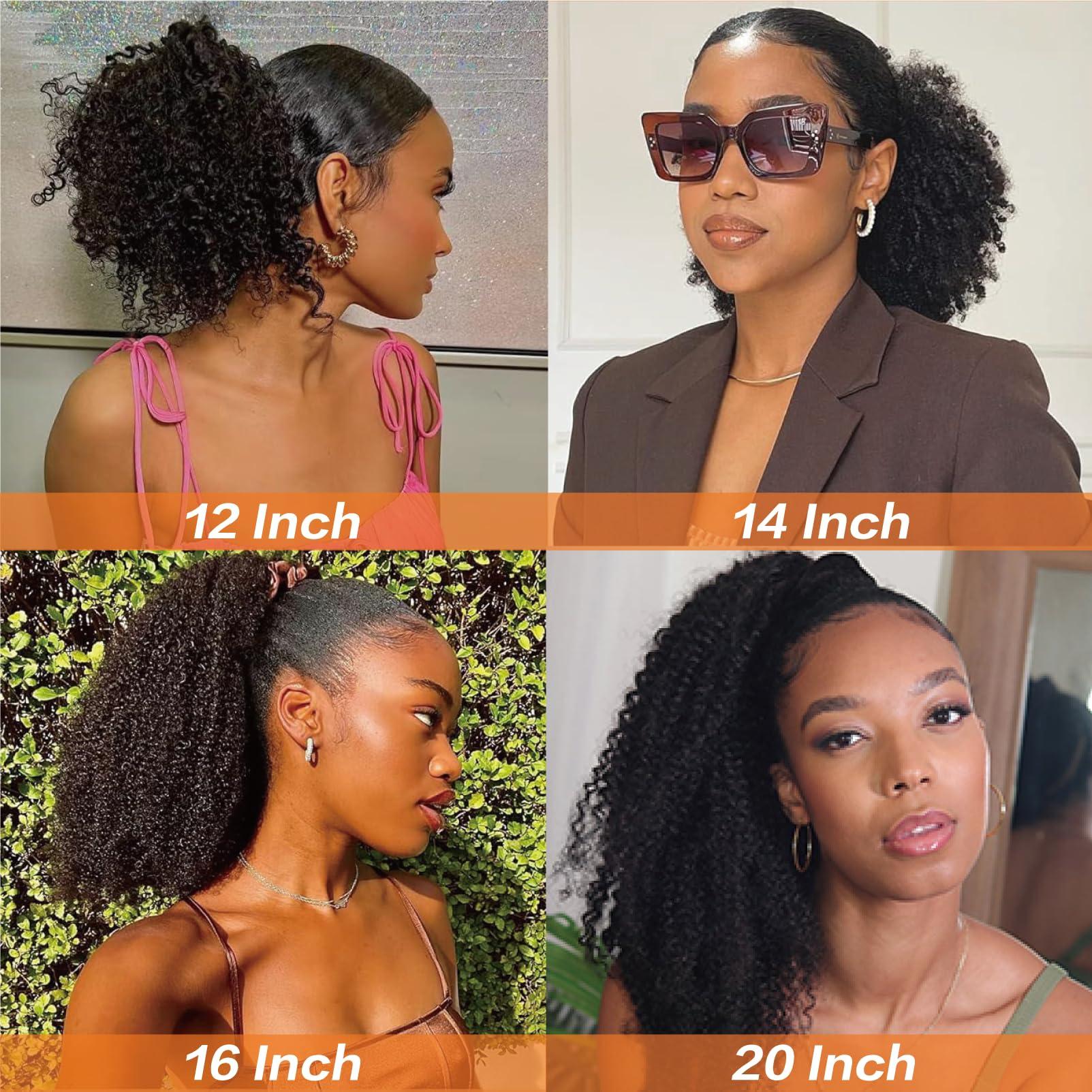 Yacurcur Yacurcur Kinky Curly Ponytail Human Hair Drawstring Ponytail for Black Women 10A Brazilian Virgin Human Hair 4C Curly Ponytail Extension Natural Black 20 Inch