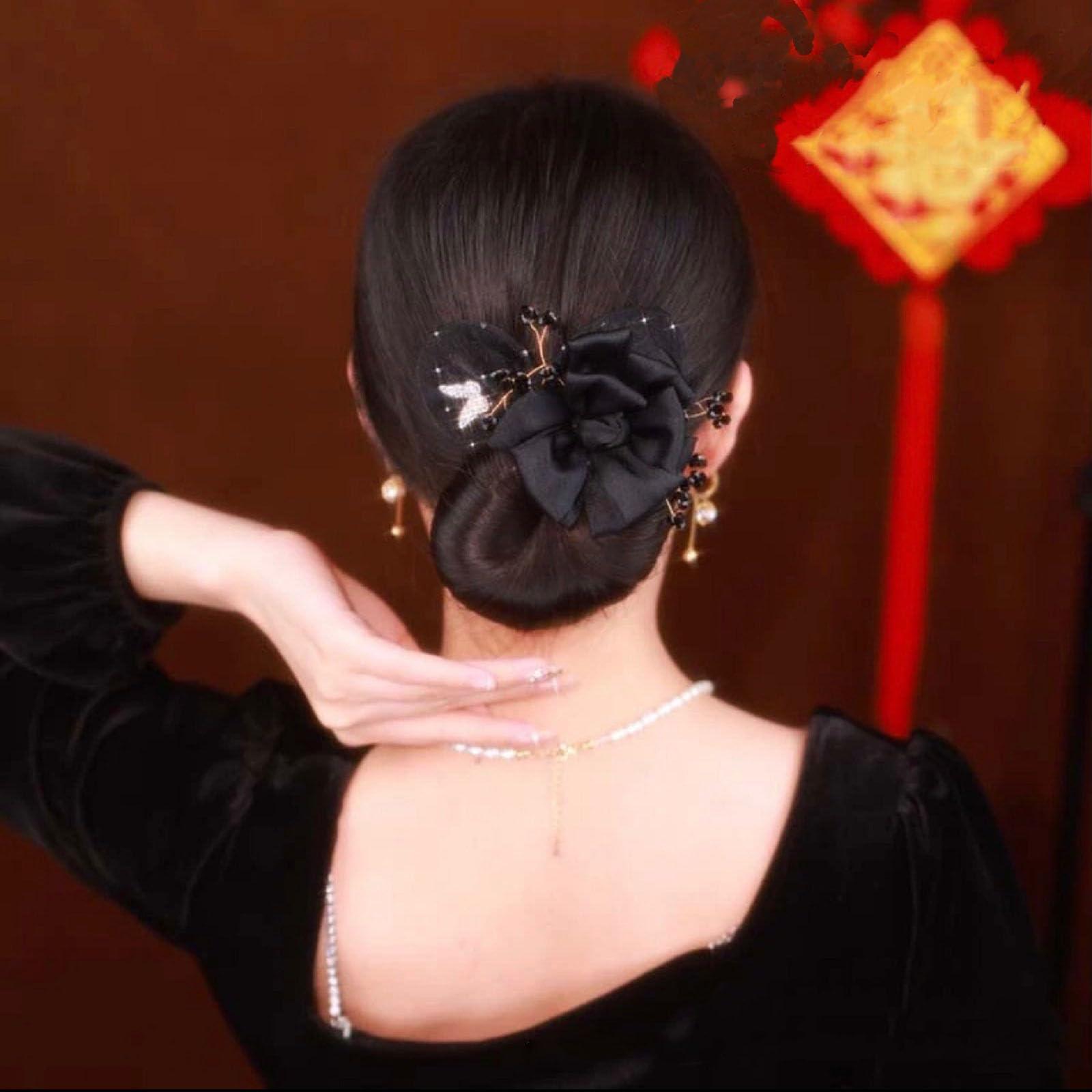 JASUBAI Insstyle Flower Hair Bun Roller, Hand Embroidered Flowers Deft Bun, Lazy Hair Curler Deft bun Maker, Flower Hair Bun Roller Butterfly Hair Bun Maker for Long Thick Hair Accessories (D6)