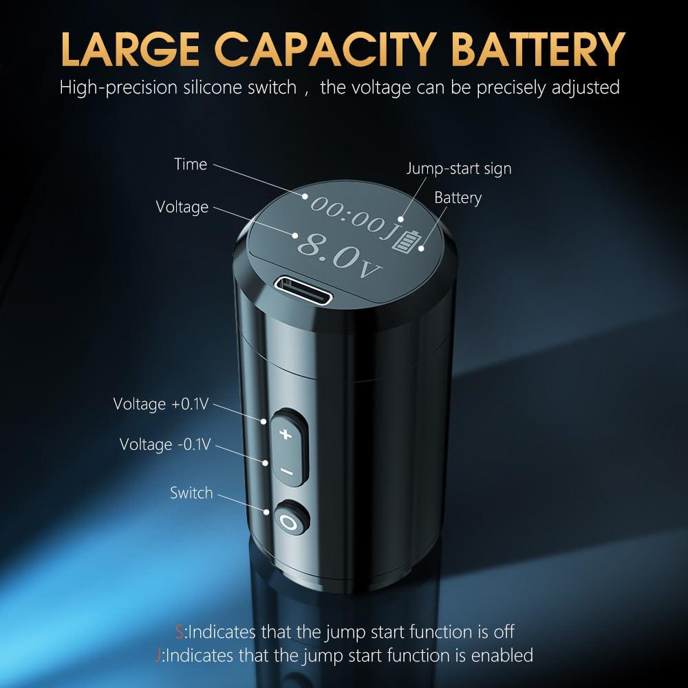 Ambition Ambition Ninja Plus Wireless Tattoo Machine - Rotary Cartridge Tattoo Gun with 2000mAh Power LCD Digital Display Brushless Motor Straight Drive Bar Tattoo Equipment for Tattoo Artists