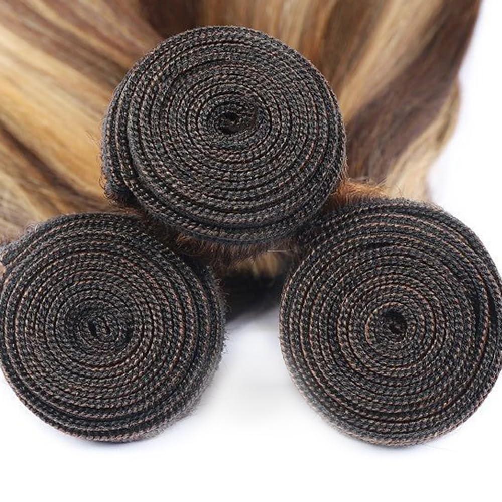 LadrXadr Highlight Bundles 613 Human Hair Bundles #33 Brown Straight Human Hair Bundles 12 14 16 inch 3 Bundles Blonde Human Hair Bundles 613/33 Straight Human Hair Bundles