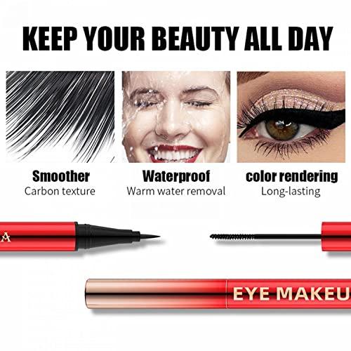 Xiahium Mascara and Eyeliner Set 2 IN 1 Double-headed Strong Black Long Lasting Waterproof Smudge Proof Perfect Cat Eye Makeup Pen
