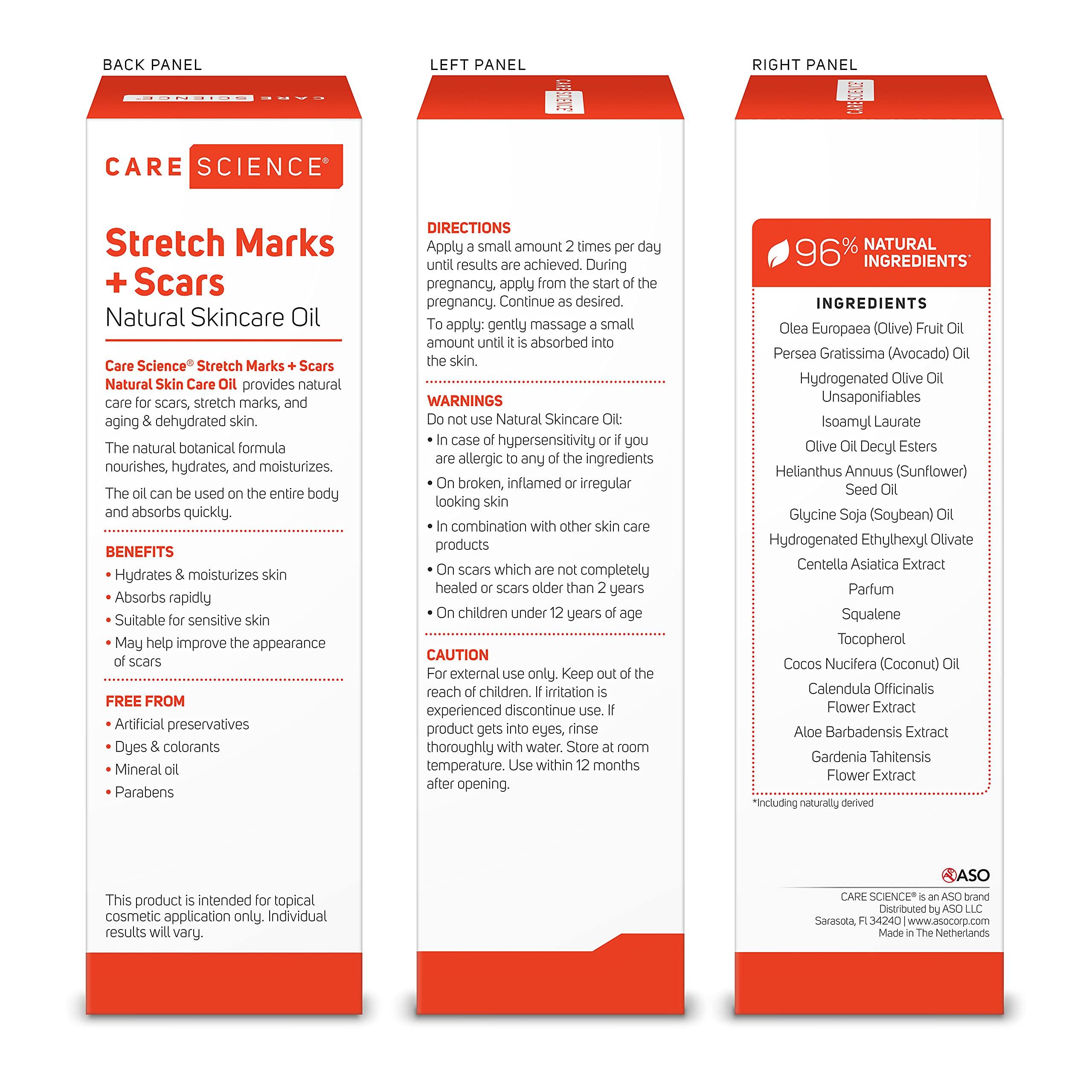 Care Science Care Science Stretch Marks + Scars Skin Care Body Oil, 5 OZ | For C Section Recovery, Scars, Stretch Marks, Hair, Aging, Dehydrated Skin | Natural Ingredients, Vitamin E Oil, Olive Oil, Coconut Oil