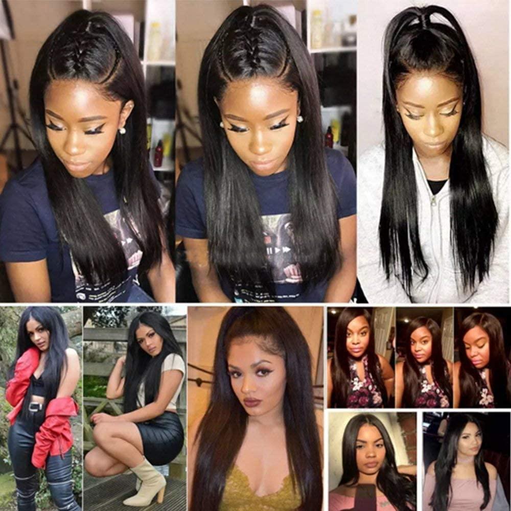 Wig 100% Unprocessed Brazilian Virgin Human Hair Full Lace Wig Glueless 360 Frontal Lace Wigs Long Natural Straight with Pre Plucked Baby Hair (22inch)