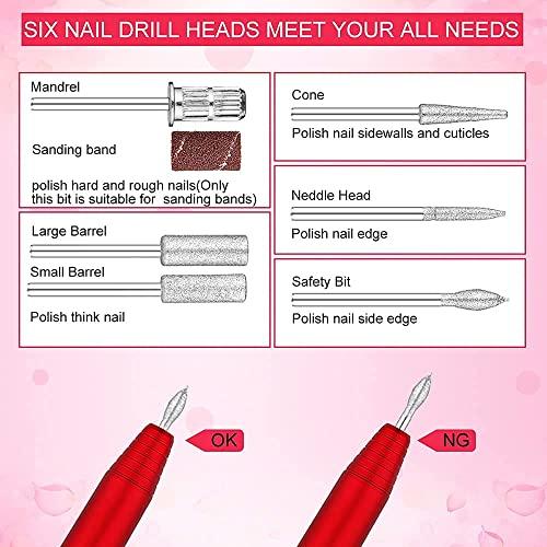 OVX Electric Nail Drill, Professional Portable Nail Drill for Acrylic Nails, Portable Electric Nail File Kit with Nail Drill Bits and Sanding Bands,Manicure Pedicure for Polishing,Nail Removing(Red)
