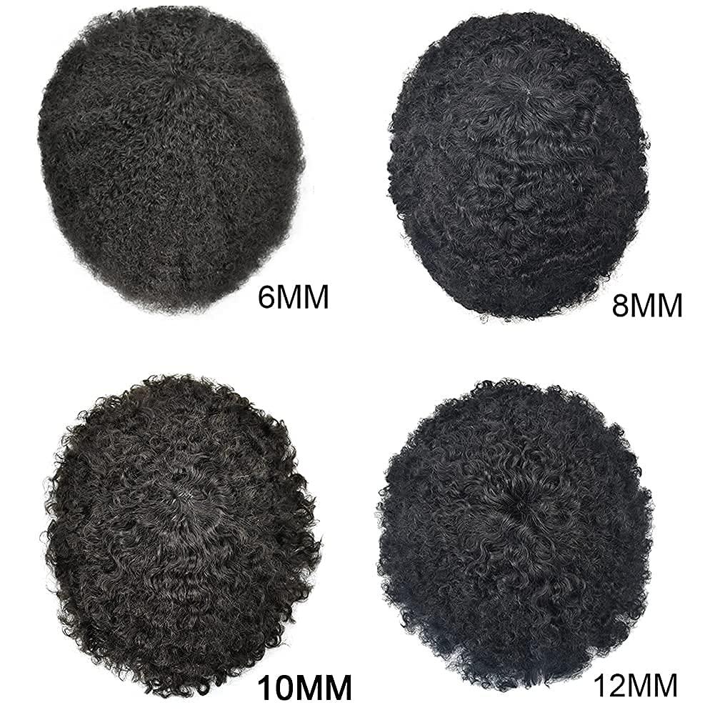 Generic Full Lace Afro Toupee for Black Men Hair Units Kinky Curly Virgin Human Hair Pieces African American Men\'s Hair System Toupee Natural Hairline Man Weave Hair Unit8x10 1B# OFF BLACK-8mm