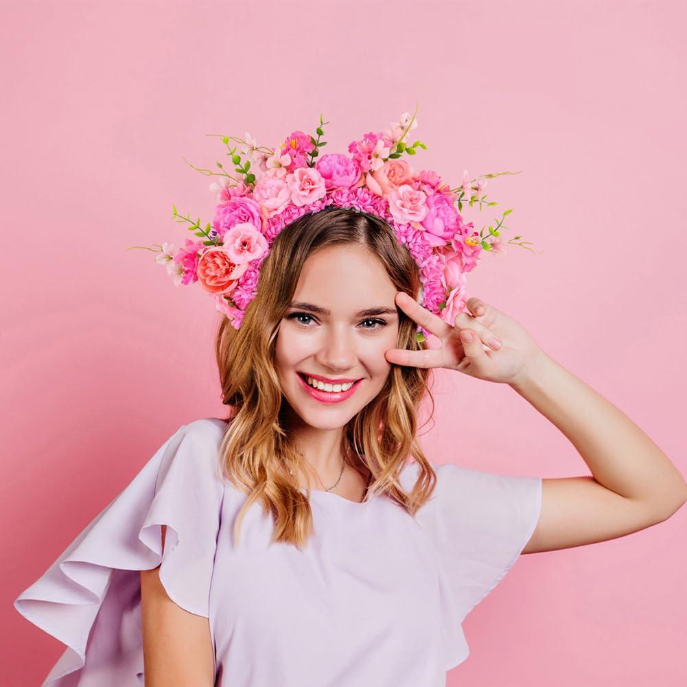 Ztexkee Ztexkee Boho Artificial Flower Headband Wedding Headpiece Fake Peony Rose Hairbands Hair Hoop Hair Bands for Women