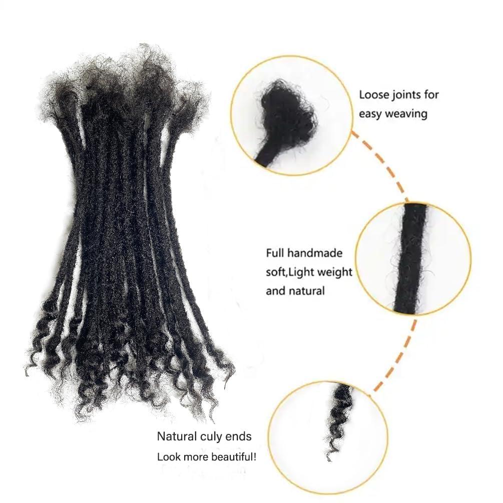 Haredluck 0.4cm Width Dreadlock Extensions 10 inch 20 Strands 100% Permanent Human Hair Loc Extension with Curly Ends Natural Black Curly Locs Human Hair Can Be Dyed Bleached Curled And Twisted