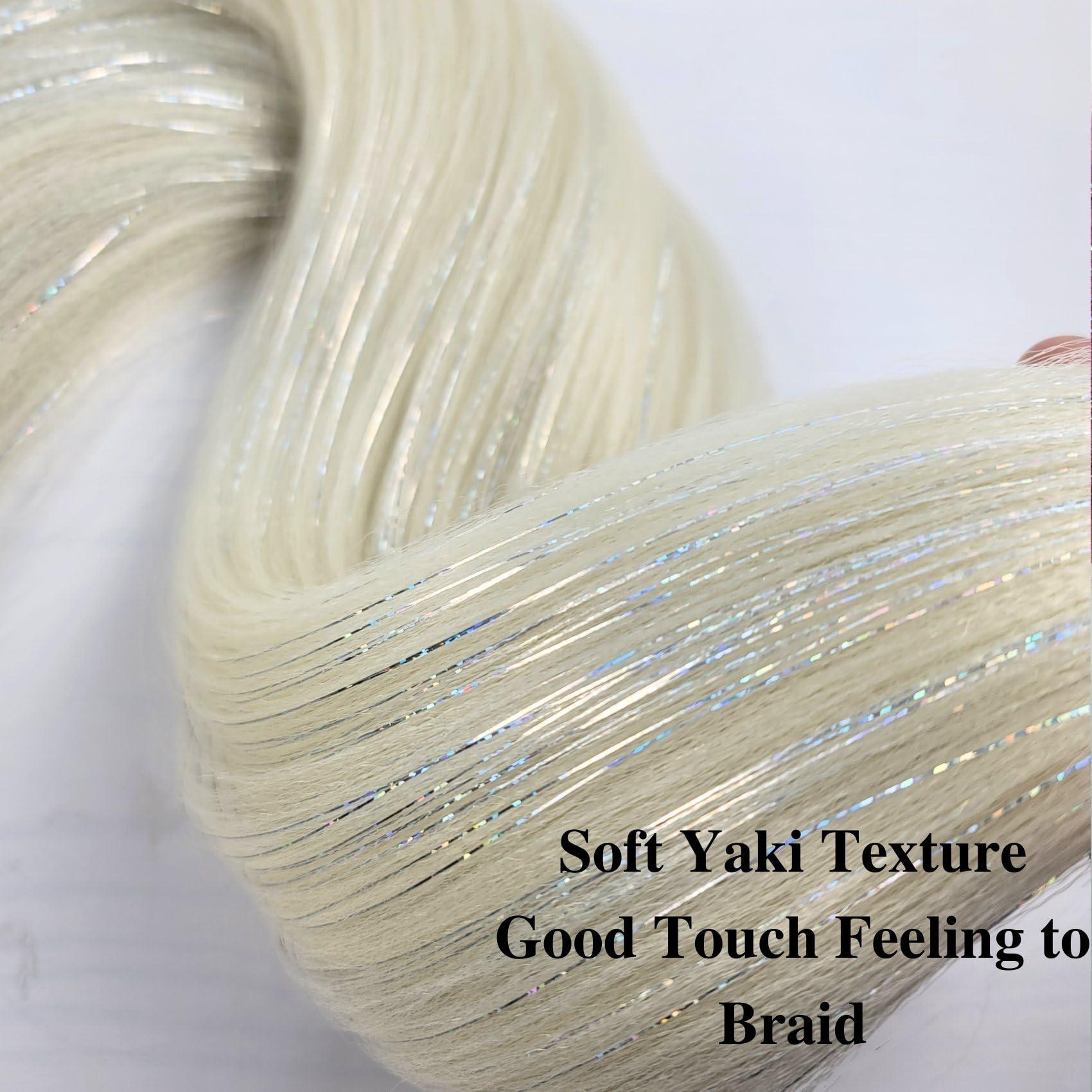 Gozill Gozill Braiding Hair Pre stretched Blonde Glitter Tinsel Prestretched Hypoallergenic Braiding Hair Ez Braid Knotless Itch Free