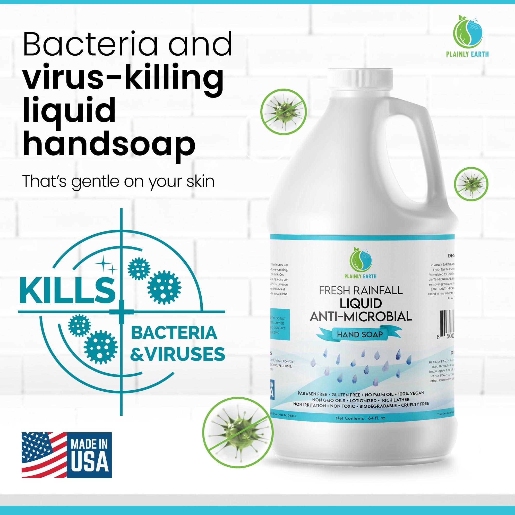 Plainly Earth AntiMicrobial Hand Soap - Antibacterial Hand Soap Moisturizing - Liquid Hand Soap Refill Antibacterial Gallon - Moisturizing Hand Soap Antibacterial - Gentle Hand Soap - Fresh Rainfall, 64 oz