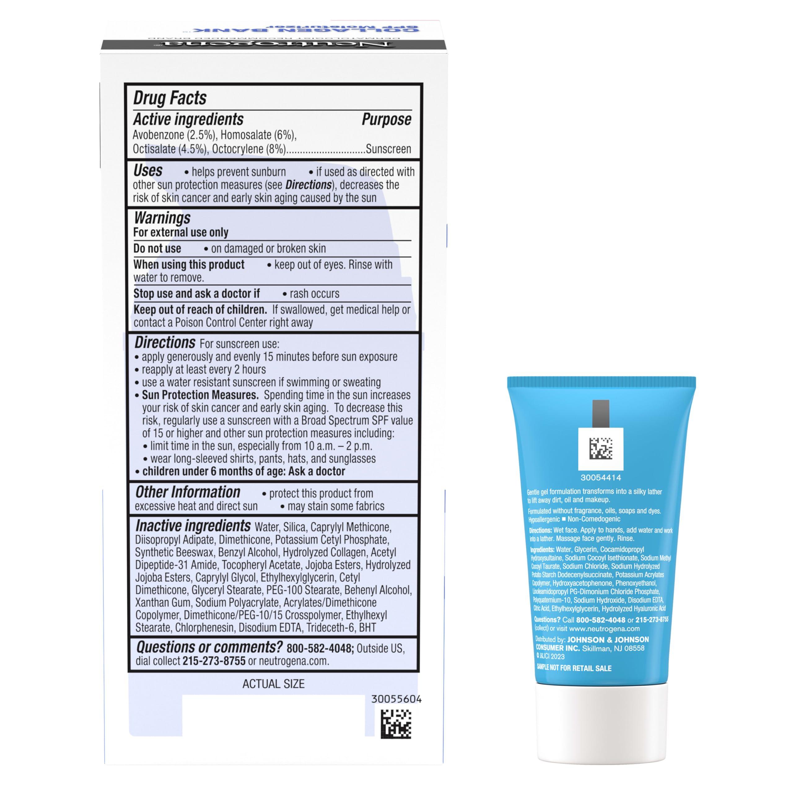 Neutrogena Neutrogena Collagen Bank Face Moisturizer with SPF 30 Sunscreen, Daily Anti-Aging Face & Neck Collagen Cream with Micro-Peptides and SPF, 2 fl. Oz & Trial Size Hydro Boost Facial Cleanser, 0.5oz