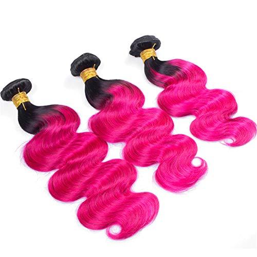 Tony beauty hair Tony Beauty Hair Peruvian Hot Pink Ombre Human Hair Body Wave Bundles Dark Roots #1B/Hot Pink Ombre Wavy Human Hair Weave Wefts Pink Ombre Hair Extensions 3/4 Bundles Lot (28 28 28)