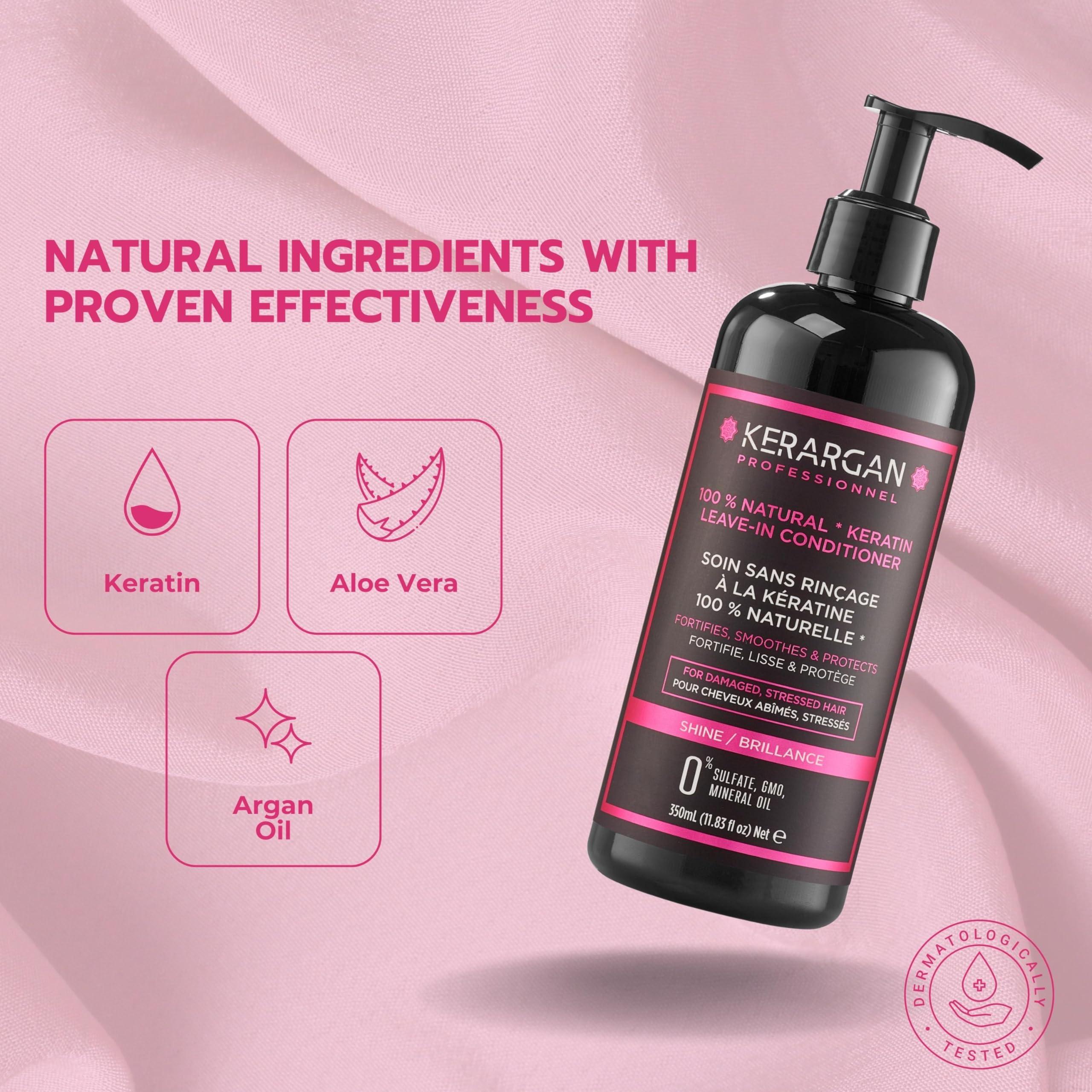 KERARGAN KERARGAN - Ultra Repairing Daily Leave-In Keratin Treatment for Stressed Hair - Protection and Shine - Aloe Vera, Argan Oil - Sulfate-Free, Non-GMO, No Mineral Oil - 11.8 Fl oz