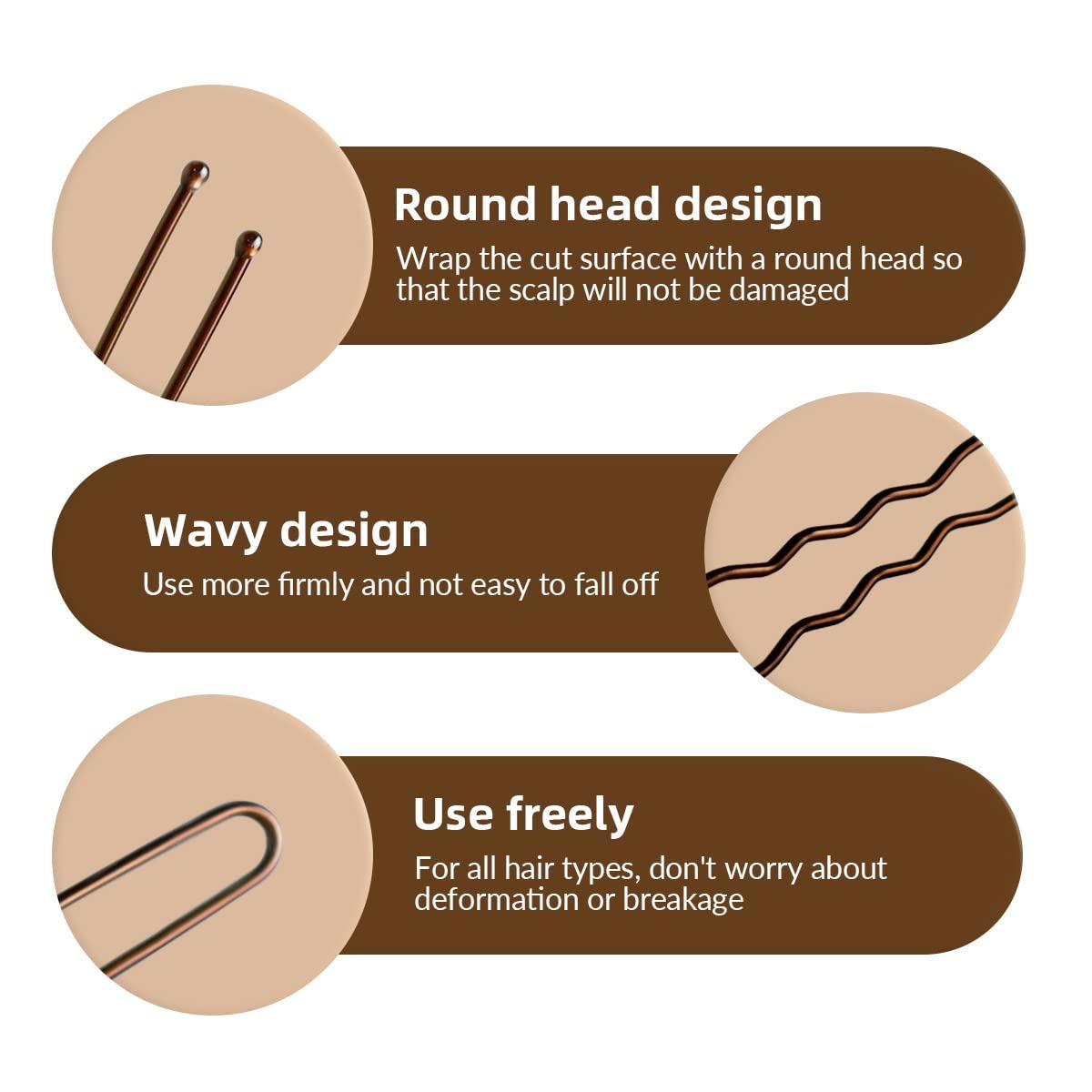 Tenalleys 100 PCS Invisible Wave Hairgrip U Shaped Hair Pins Kit Large Heavy Duty Crinkled Hair Pins for Women and Ballet Bun with Box (2.4 in, Brown )