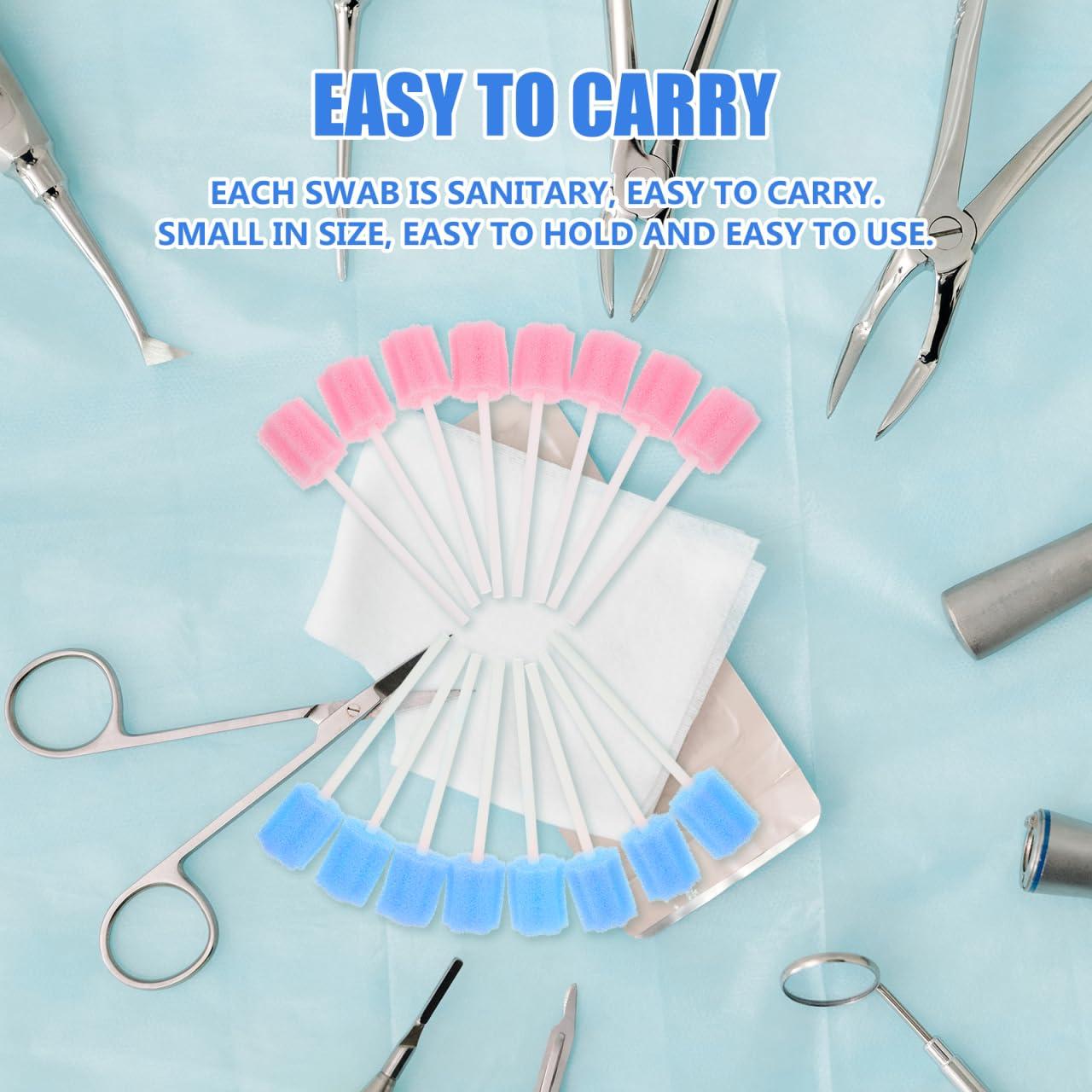 Healifty 50 Pcs Oral Care Swabs, Unflavored& Sterile Mouth Swabs Sponge for Mouth Cleaning (Blue& Pink)