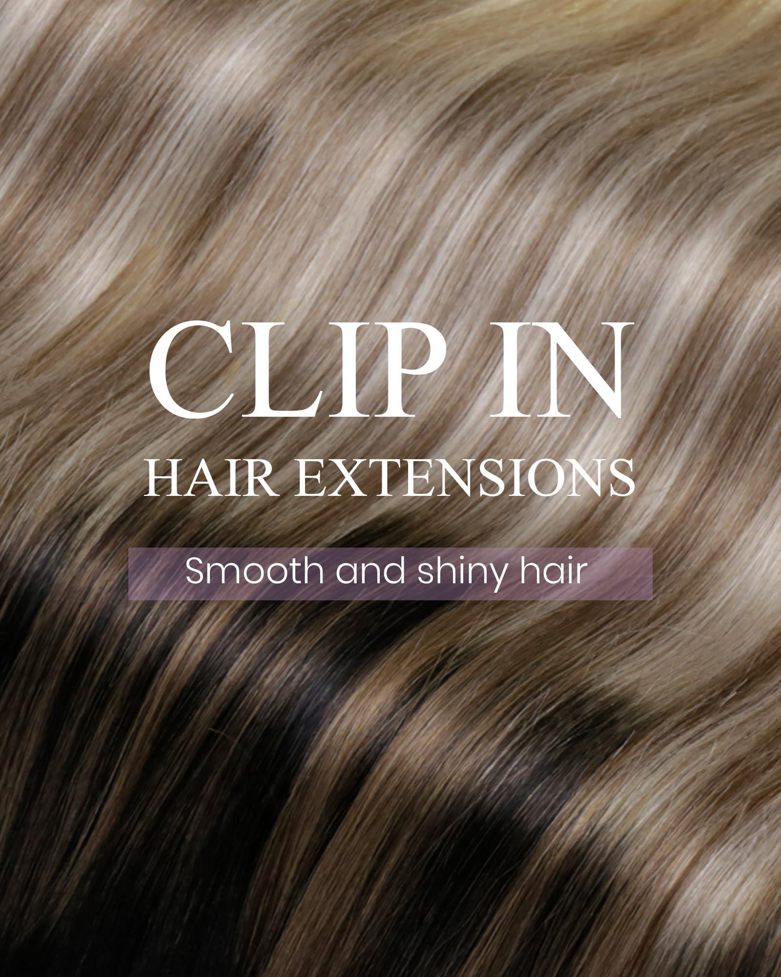 LaaVoo LaaVoo Clip in Hair Extensions Black Ombre Real Human Hair Clip in Extensions Ombre Black to Light Brown Balayage Light Blonde Human Hair Extensions Clip ins for Short Hair 12 Inch 5pcs 80g