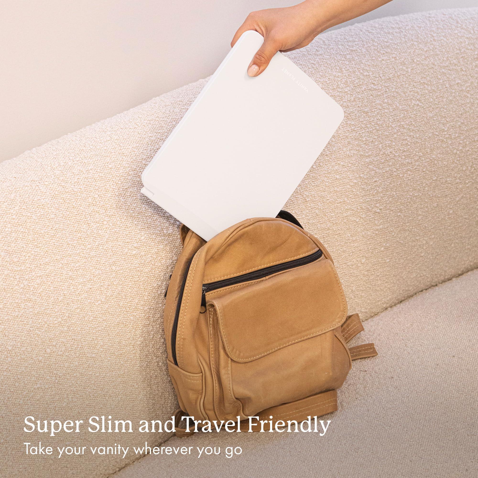 Vanity Planet Vanity Planet Handheld Makeup Mirror with Lights, Pose 2.0 (White) - Light Up Travel LED Mirror with 3X, 5X & 10X Magnification - Dimmable Lighting & Micro-USB Rechargeable Lighted Compact Mirror