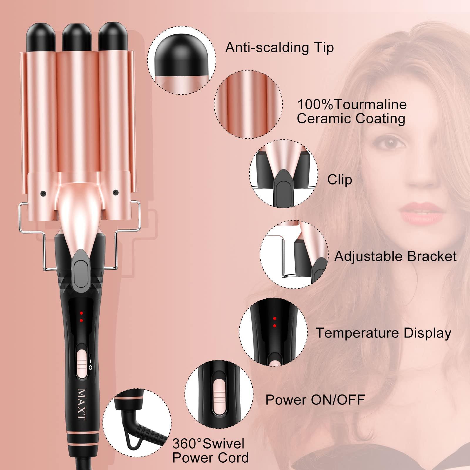 MAX-T Curling Iron Set 5 in 1,MAXT Curling Wand Set Interchangeable Triple Barrel Curling Iron and Curling Brush Ceramic Barrel Wand Curling Iron(0.35-1.25)