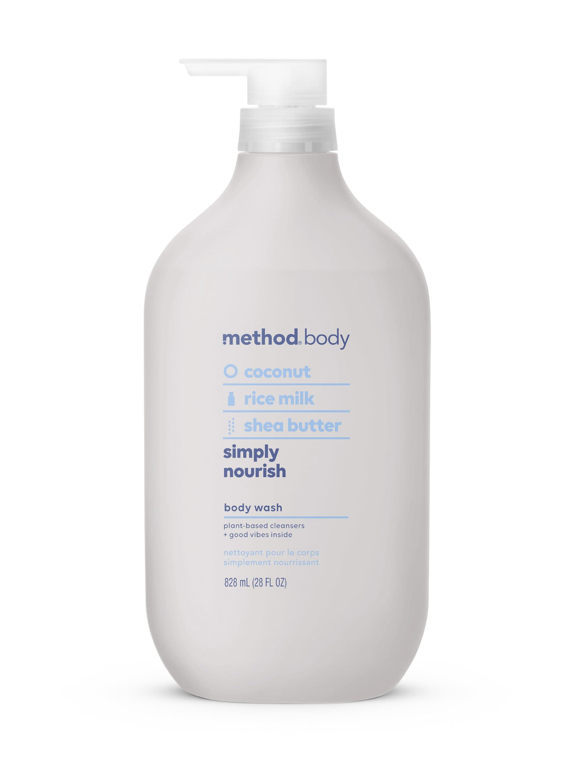 Method Method Men Body Wash, Sea + Surf, Paraben and Phthalate Free, 18 FL Oz (Pack of 3),Softening & Body Wash, Simply Nourish, Paraben and Phthalate Free, Biodegradable Formula, 28 oz (Pack of 1)