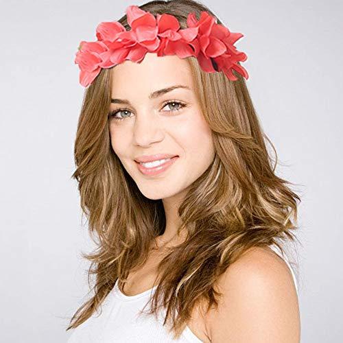 YAXAMING Hawaiian Leis Luau Tropical Headband Flower Crown Wreath Headpiece Wristbands Women Thicker Necklace Bracelets Hair Band For Summer Beach Vacation Pool Party Decorations Favors Supplies Set Red