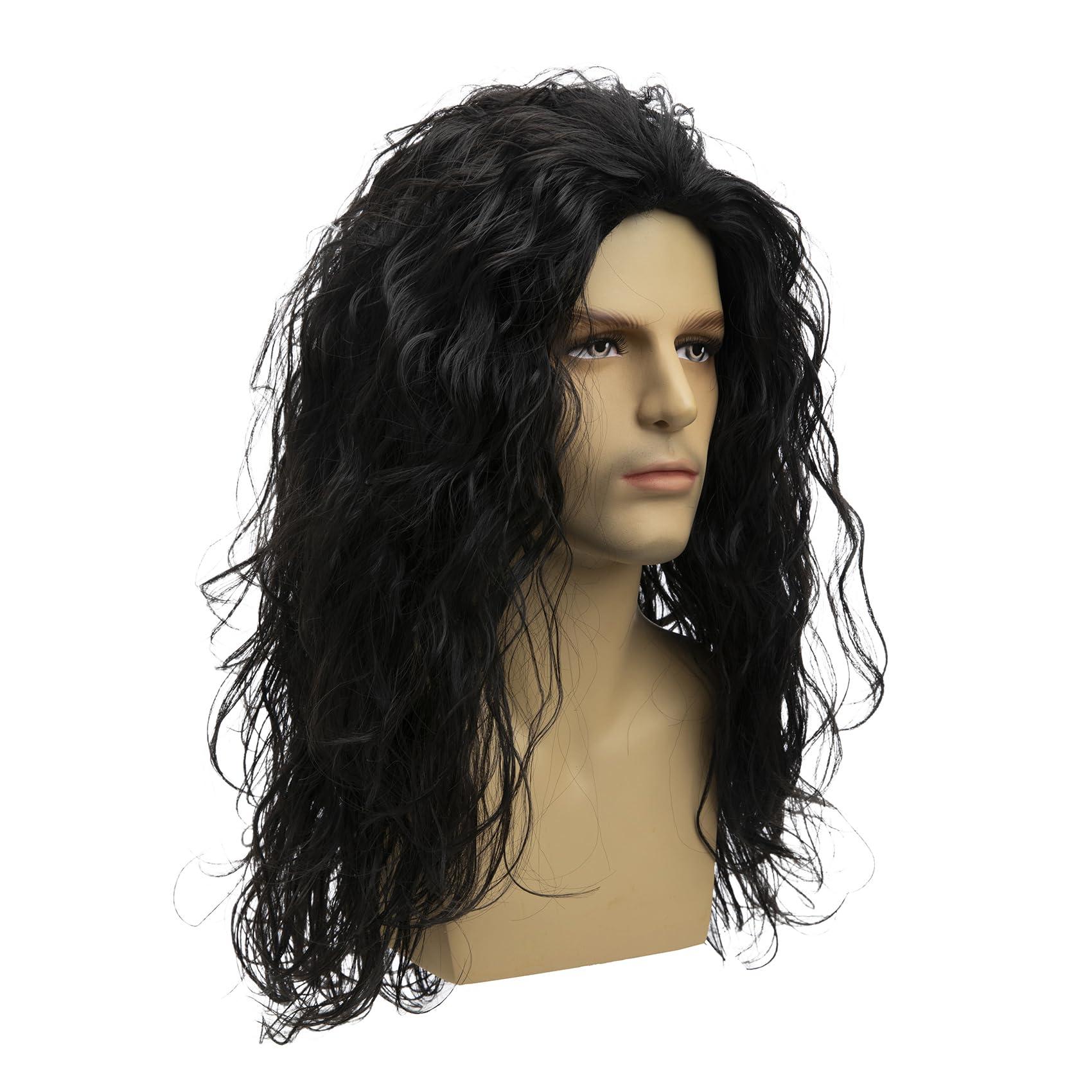 Baruisi Baruisi Long Curly Wavy Black Wigs for Men Synthetic Natural Party Halloween Cosplay Hair Wig
