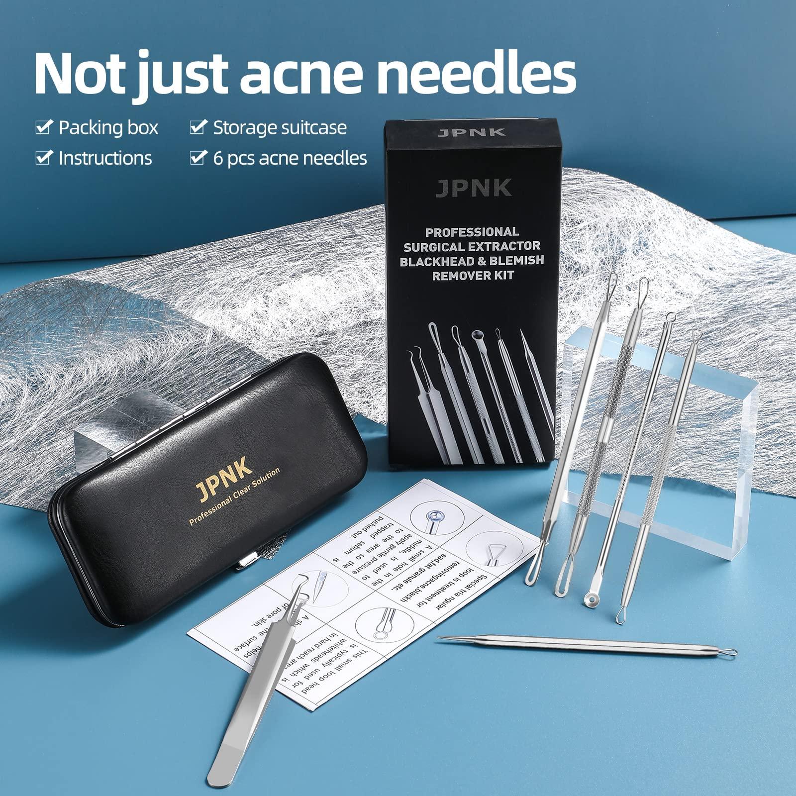JPNK JPNK Blackhead Remover Tool Comedones Extractor Acne Removal Kit for Blemish, Whitehead Popping, 6 Pcs Zit Removing for Nose Face Tools with a Leather Bag