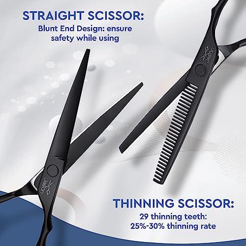 JASON JASON Hair Cutting Scissors Set - Professional 10 PCS Haircut Scissors kit, Thinning Blender Scissors, Straight Shears with 30 Teeth for Men Women Home Salon Barber (6.5\", Black)