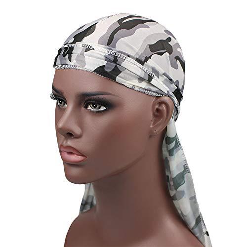 DIY Military Premium Blue Camo Silky Durag 360 Waves Long Tail Doo Rag Cap for Men Women Waves (Set3)