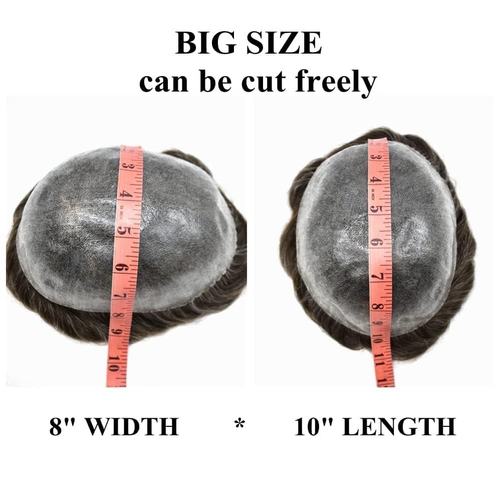 Hair Wonders Toupee for Men Hair Piece Real Human Hair Full Poly Skin Mens Toupee Men Hair System Hair Replacement Systems for Men Invisible Hair Pieces for Men #210 2# DARKEST BROWN+10% GREY 8x10