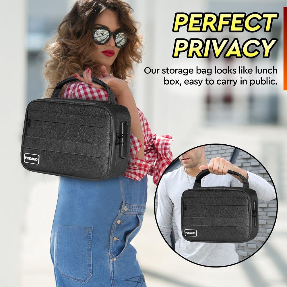 PODAHO PODAHO Large Smell Proof Case Complete Kit with 11 Small Items, Premium Smell Proof Lockable bags with Combination Lock, Smell Proof Box Containers For Home and Travel, Black