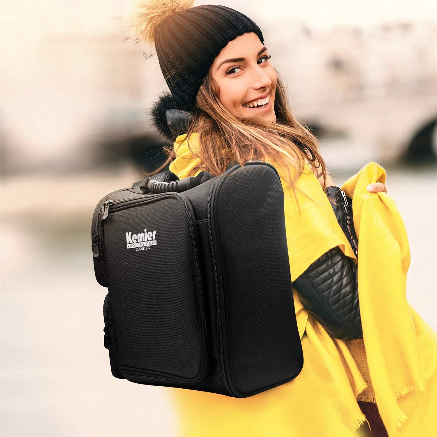 Kemier Kemier Travel Makeup Train Case - Professional Makeup Artist Backpack Portable Cosmetic Organizer Case for Makeup Brush Storage Makeup Artist Kit