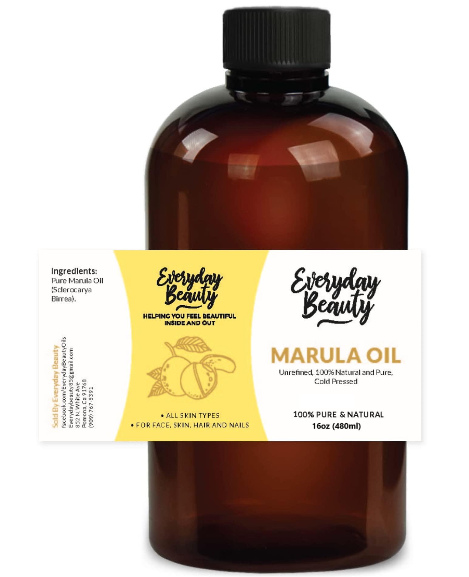 Everyday Beauty Helping You Feel Beautiful Inside Marula Oil - 100% Pure Extra Virgin Unrefined Luxury Facial Oil 16oz - Cold Pressed & All Natural for Face, Skin and Hair - DIY Cosmetics - Premium Quality Bulk Price
