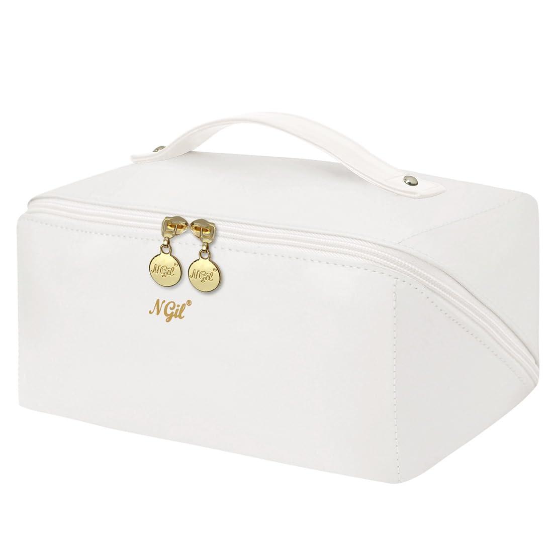 NGIL NGIL Travel Toiletry Bag, Makeup Bag, Cosmetic Bag, Portable Travel Makeup Bag, Large Capacity Cosmetic Organizer for Women, FREE COMPACT MIRROR INCLUDED (White, Large)