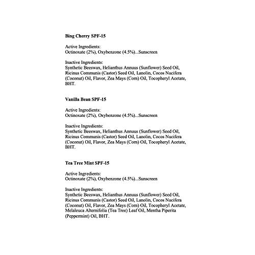 CHAP-ICE Lip Naturals | Assorted Mini Lip Balm with Sunscreen (SPF-15) | Made in USA | 12-Count Pack with Bing Cherry, Tea Tree Mint, and Vanilla Bean Flavors (0.10oz/3g Each)